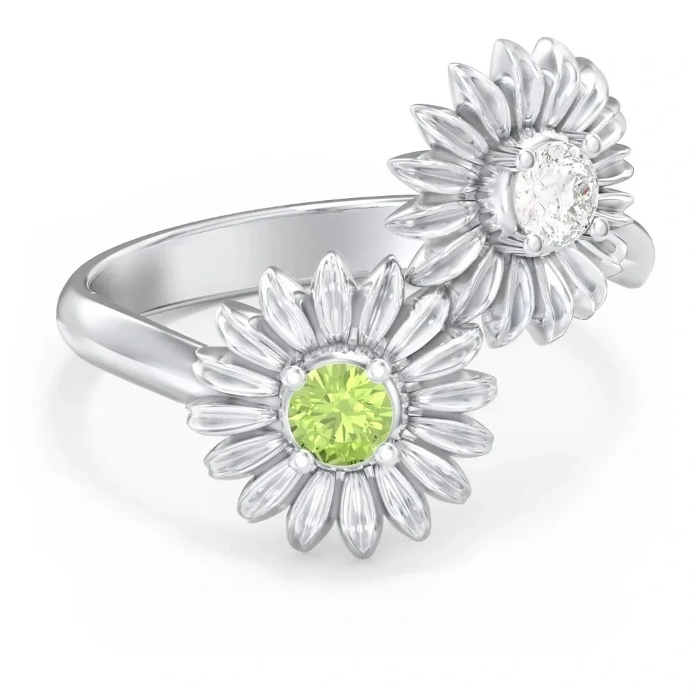 Sunflower Toi Et Moi Diamond Peridot 14k White Gold Ring 5